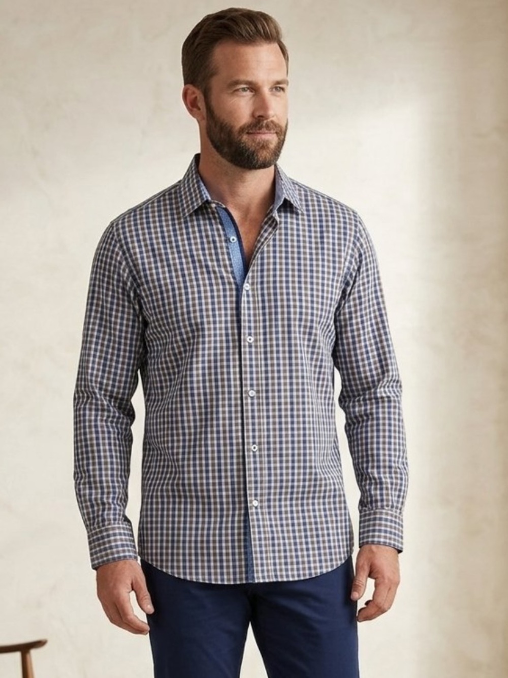 Nick Graham Men's Modern Fit Plaid Button Down Shirt Size Large 16-16.5 Neck